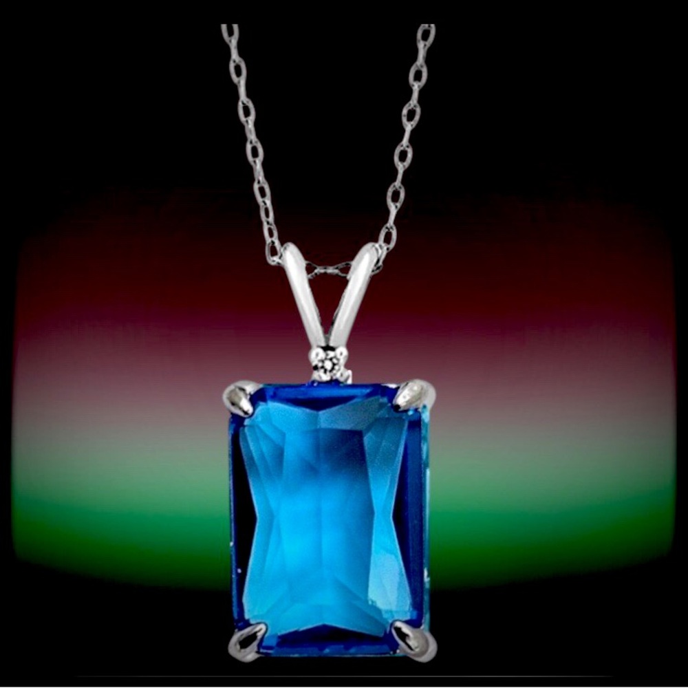 Natural Blue Topaz Clear White Topaz Pendant Necklace 925 Silver